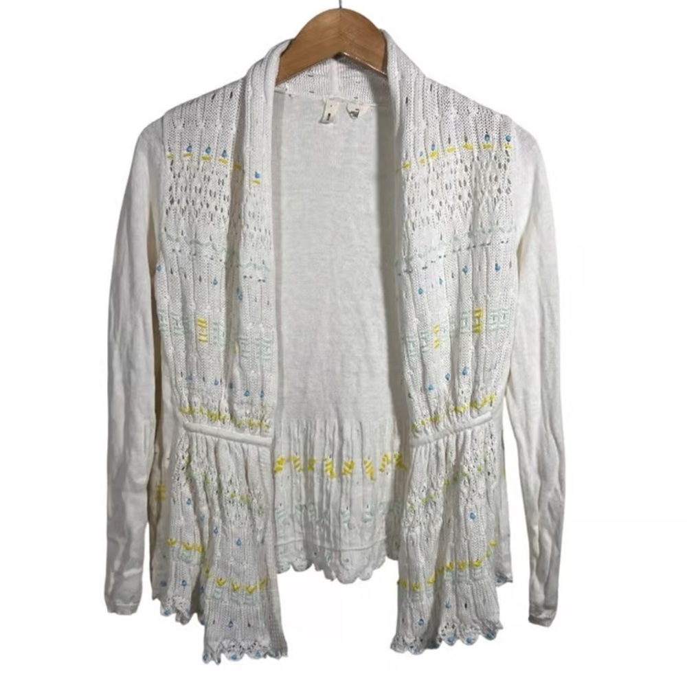 Chic White Cardigan with Yellow Accents